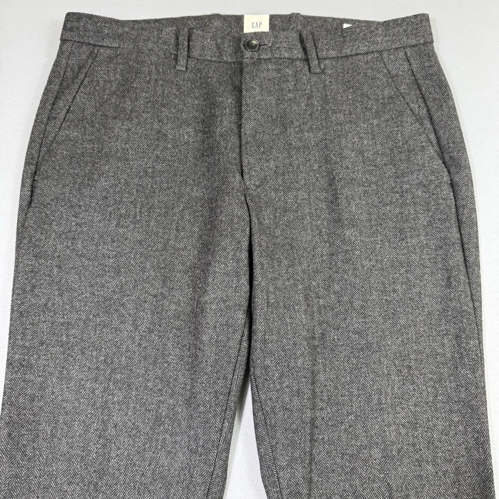 Gap Mens Slim Fit Herringbone Twill Wool Blend Trousers 32x30 Grey Dress Pants